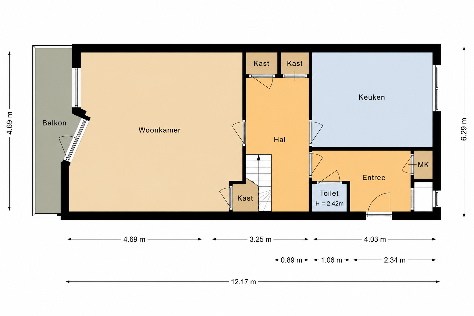 Horizontale plattegrond als voorbeeld van een Funda meetrapport volgens NEN2580