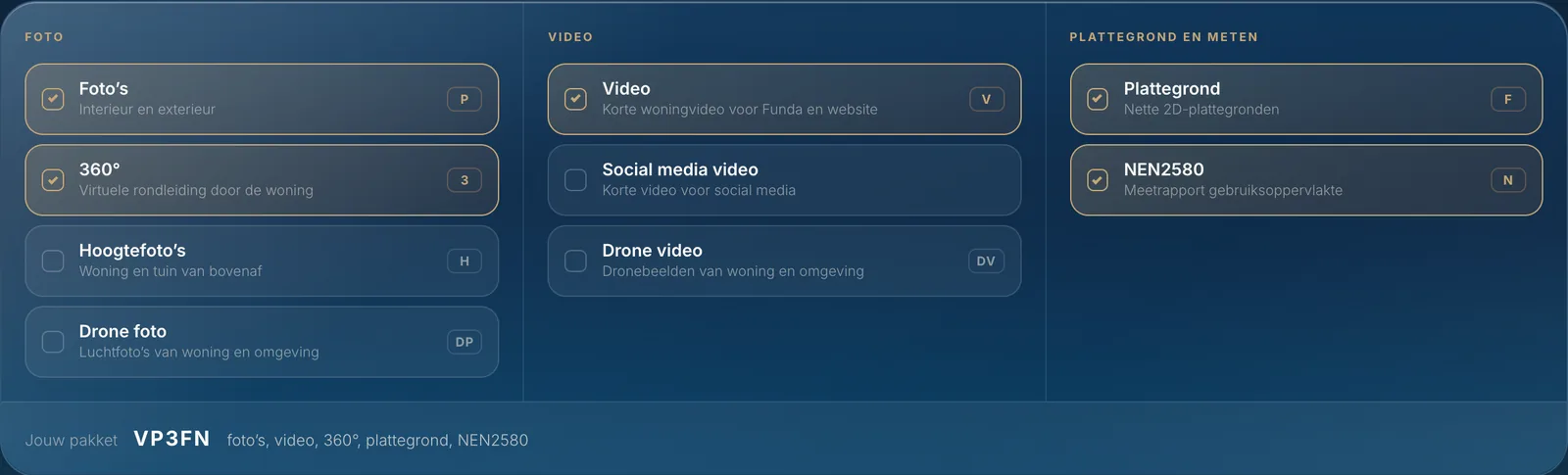 Stap 1: de diensten aanvinken